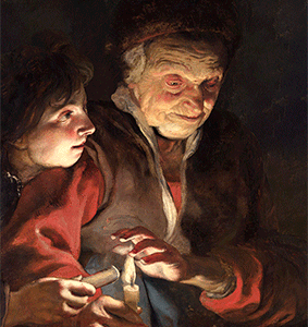 3D kaart Oude vrouw met kaars - Rubens