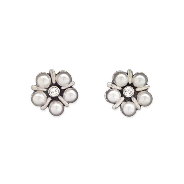 Oorbellen steker bloem parel Sterling zilver
