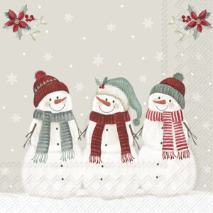 Servetten L Three Snowmen cream
