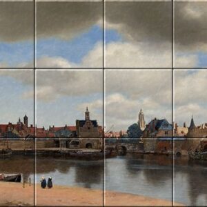 Tegeltableau Gezicht op Delft 33 x 44 cm (12 tegels gemonteerd op MDF)
